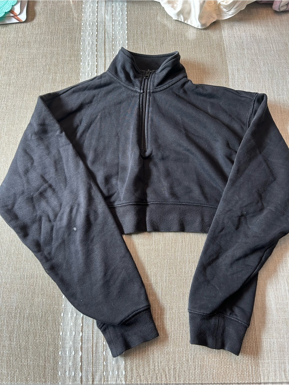 TNA Black Cropped Half-Zip Turtleneck Sweater
